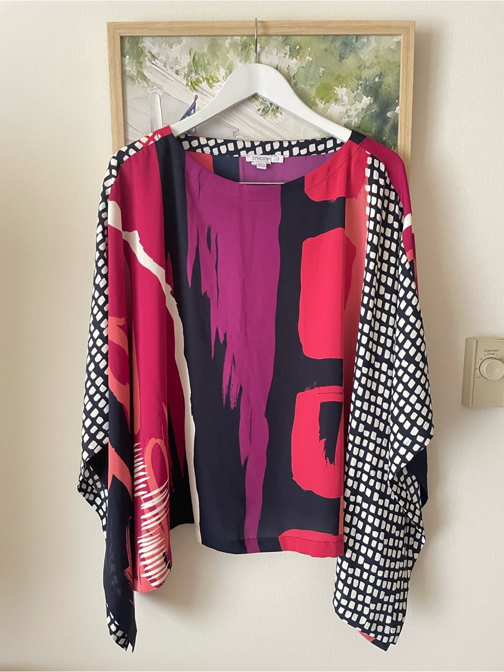 Chico’s Oversized Poncho Top Blouse Abstract Brushstroke Geometric S/M